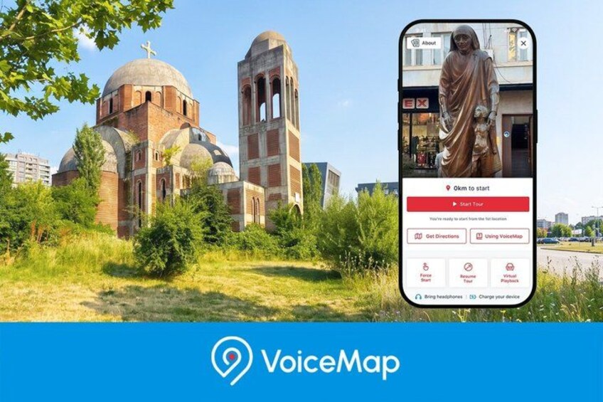 A church with domed architecture and a bell tower, surrounded by greenery. 1