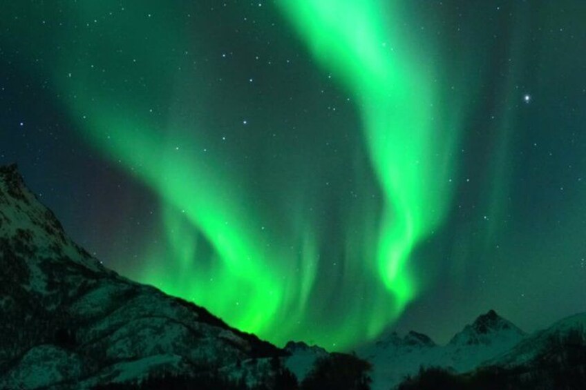 The Northern Lights over a mountainous landscape. 5