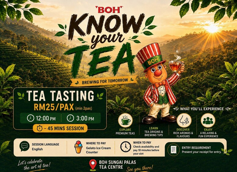 Eine Teeverkostung im Boh Sungai Palas Tea Centre, mit einer 45-minütigen Sitzung, Informationen über die Herkunft des Tees, erlesenen Teesorten, intensiven Aromen und einer entspannenden Erfahrung. 1