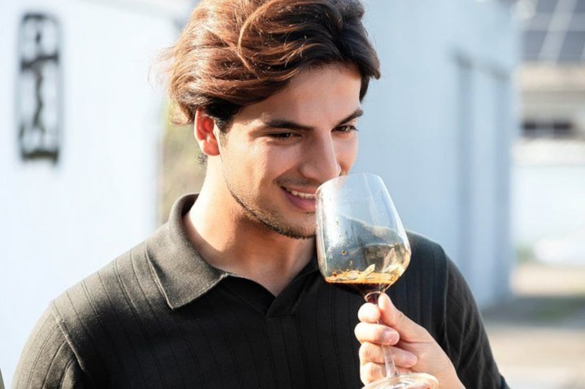 Una persona sosteniendo una copa de vino. 1