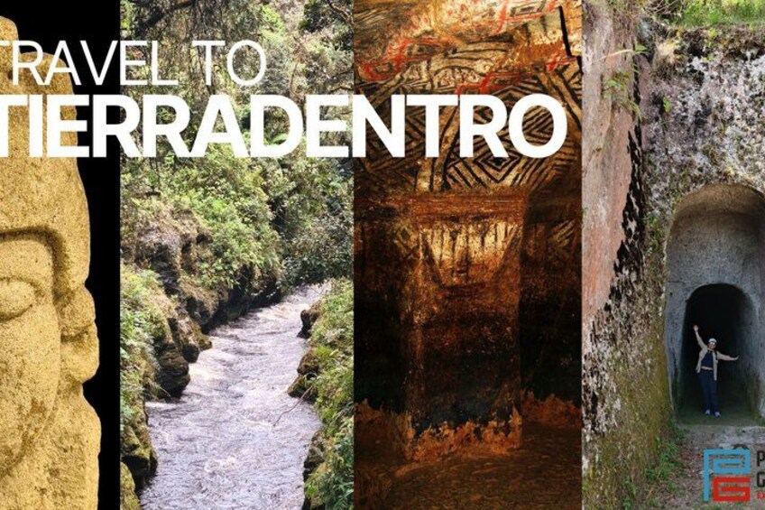 A stone face, a river, a cave, and a person in a cave. 1