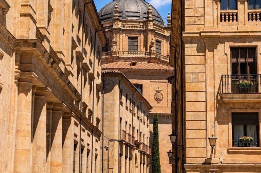 A historic building with a dome and a coat of arms. 3