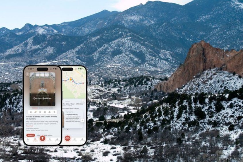 Two smartphones displaying a map and a location named 'Sacred Bubbles.' 1