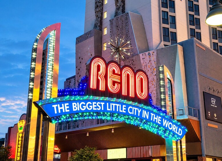 The Reno sign with neon lights and the text 'The Biggest Little City in the World.' 1