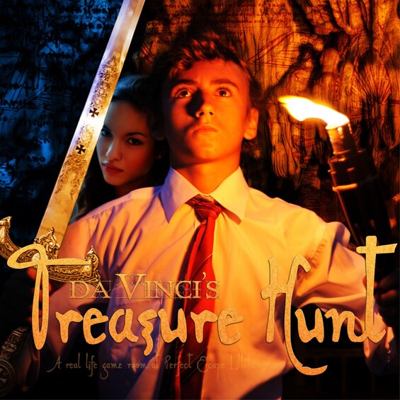 A person holding a sword and a torch, with a background of a dark, forested area. 5