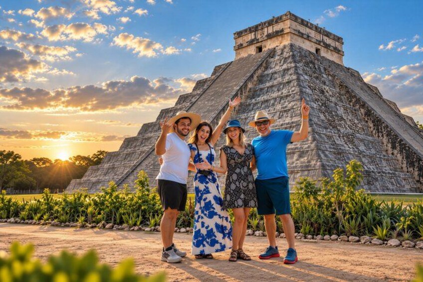 Una pirámide grande con turistas delante. 1