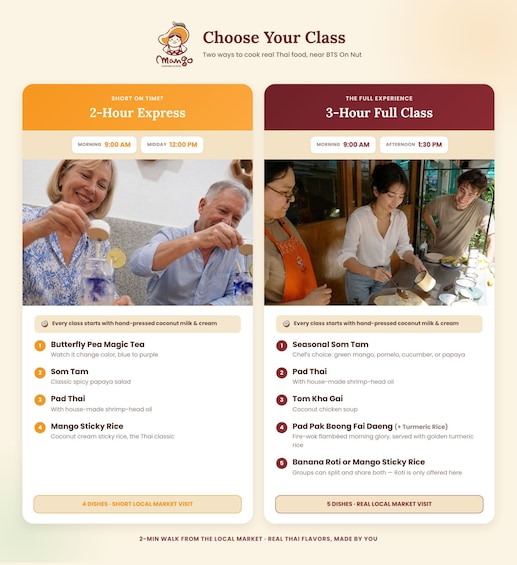 A cooking class advertisement with two options: a 2-hour express class and a 3-hour full class. 5