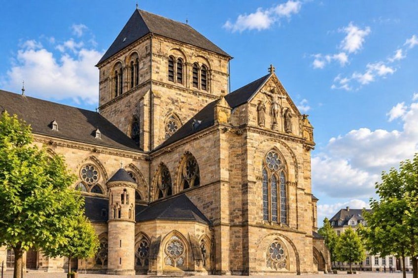 A historic stone church with a prominent tower and arched windows. 3