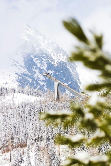 A snowy mountain landscape with a ski lift and trees. 2