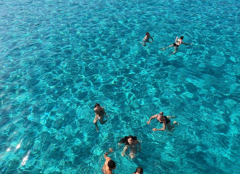 People swimming in clear blue water. 2