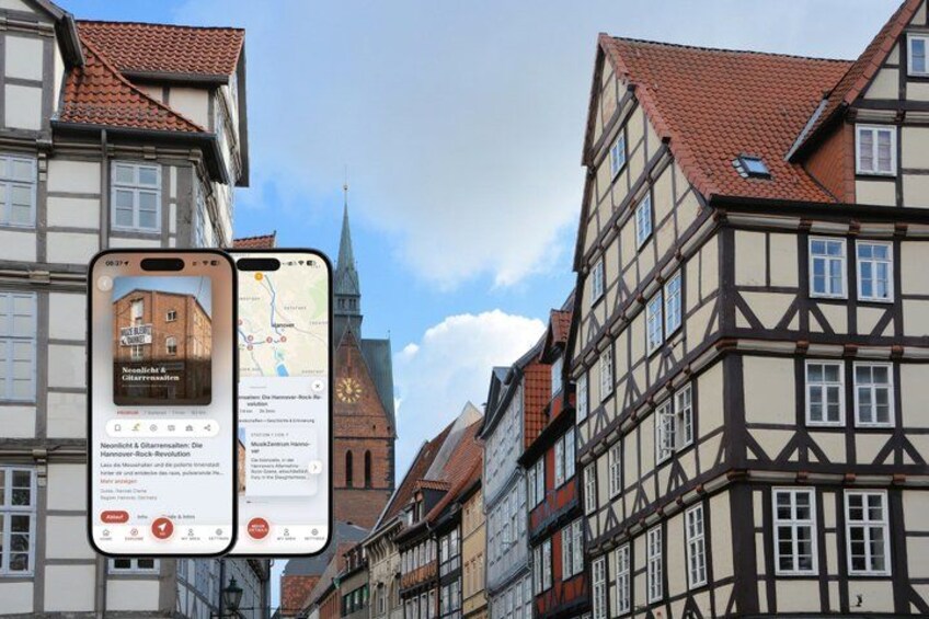 A smartphone displaying a map and information about a building with a clock tower. 1