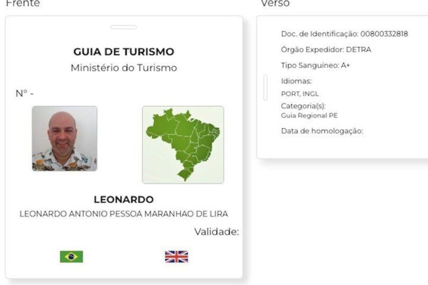 A tourism guide card with a map of Brazil and a photo of a man named Leonardo. 3