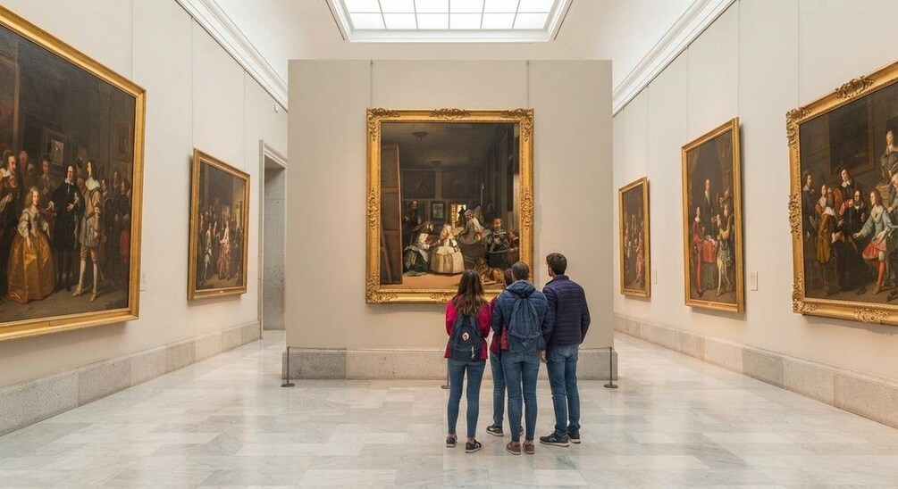Museon sisätilat, joissa seinillä on klassisia maalauksia ja kävijät katselevat niitä. 2