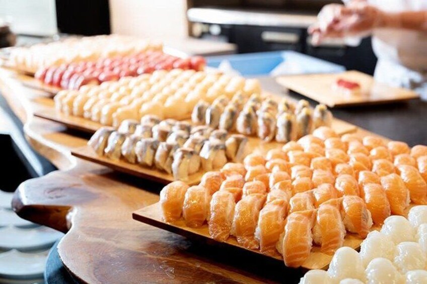 A variety of pastries arranged on wooden boards. 5