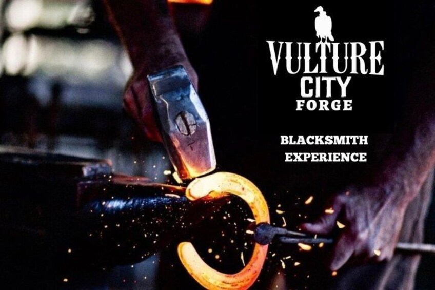 A blacksmith forging a horseshoe with a hammer and anvil. 1