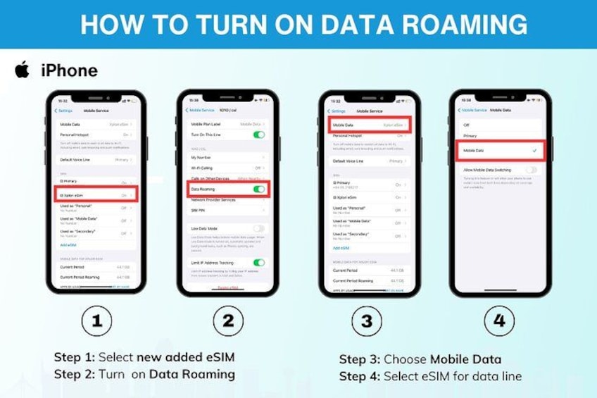 A step-by-step guide on how to turn on data roaming on an iPhone. 2