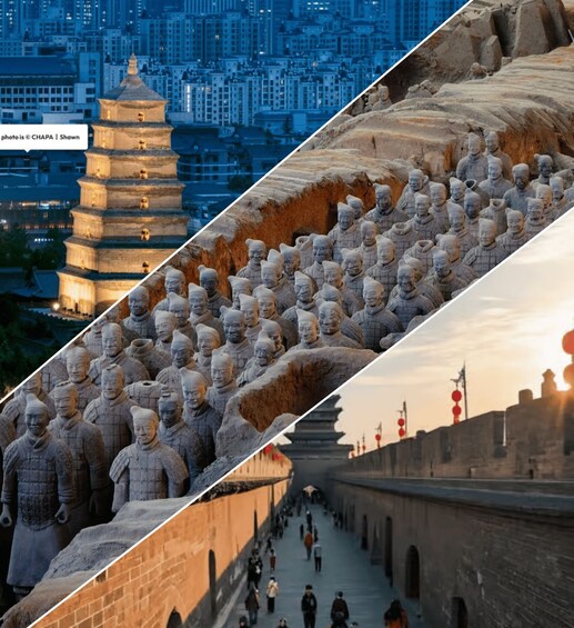 Soldados de terracota, una pagoda y un paisaje urbano. 1