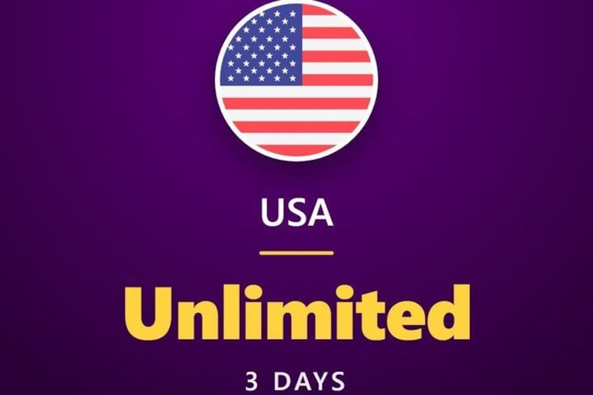 A USA flag on a purple background with the words 'Unlimited' and '3 DAYS' below it. 2