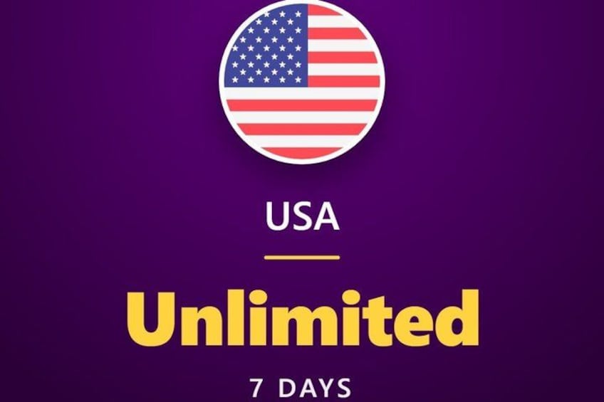 A USA flag on a purple background with the text 'Unlimited 7 DAYS'. 3