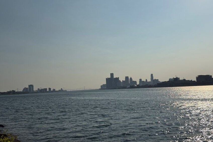 A body of water with a city skyline in the distance. 3