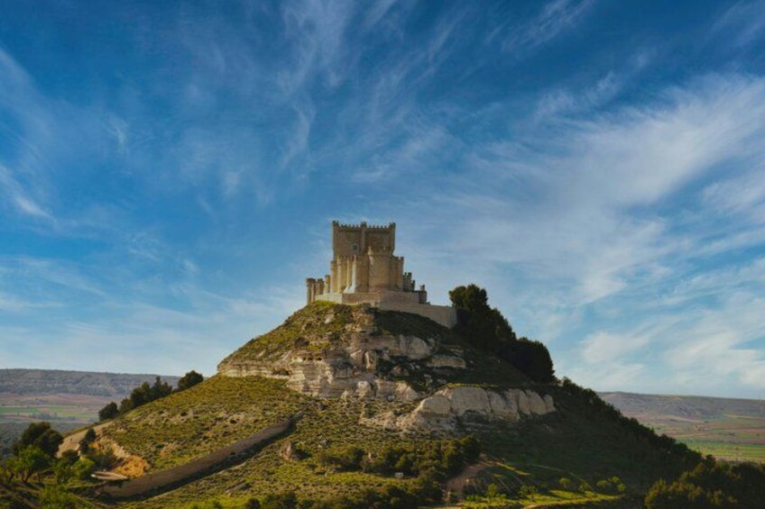 A castle on a hill with a clear sky. 4
