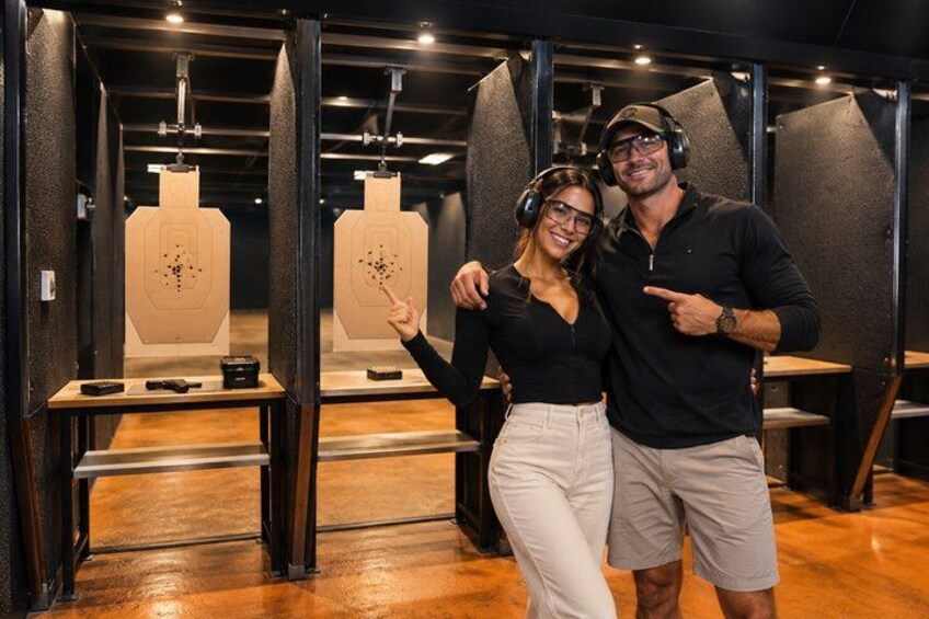 A shooting range with targets and shooting equipment. 3