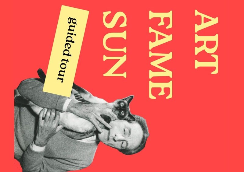 A person holding a cat, with text overlay reading 'ART SUN FAME guided tour'. 4