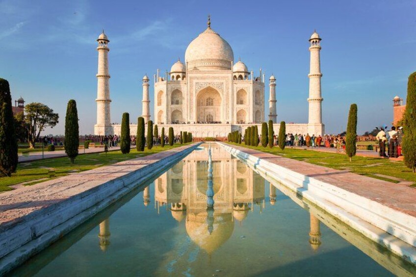 The Taj Mahal with a reflection pool in front. 5