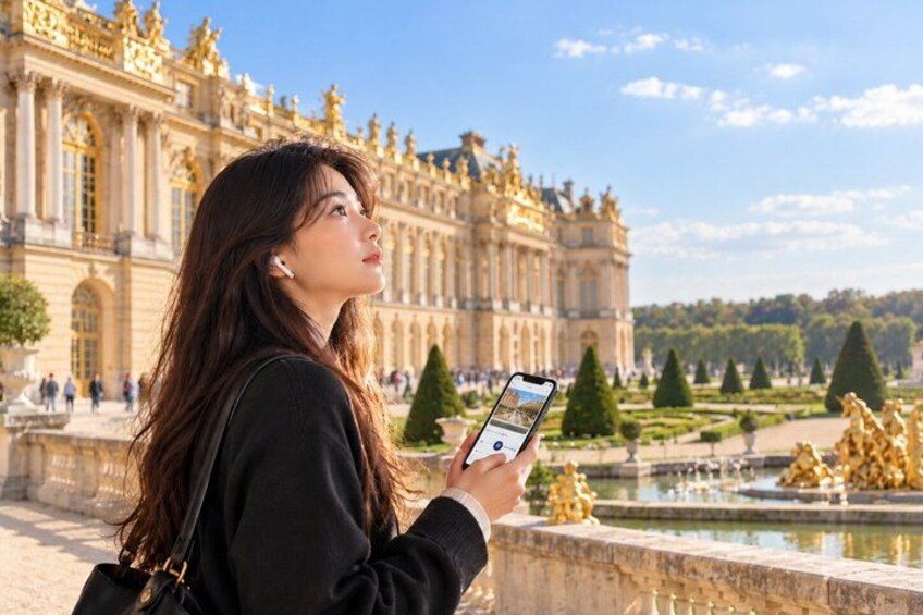 A person taking a photo of the Louvre Museum's facade. 5
