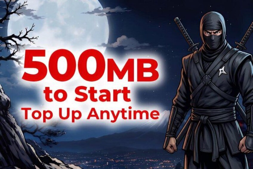 A ninja character with two swords, a full moon, and a night sky. 5