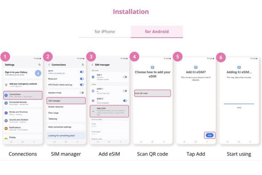 A step-by-step installation guide for an app on iPhone and Android. 5