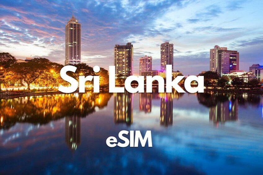 A cityscape with the text 'Sri Lanka' and 'eSIM' overlaid. 1