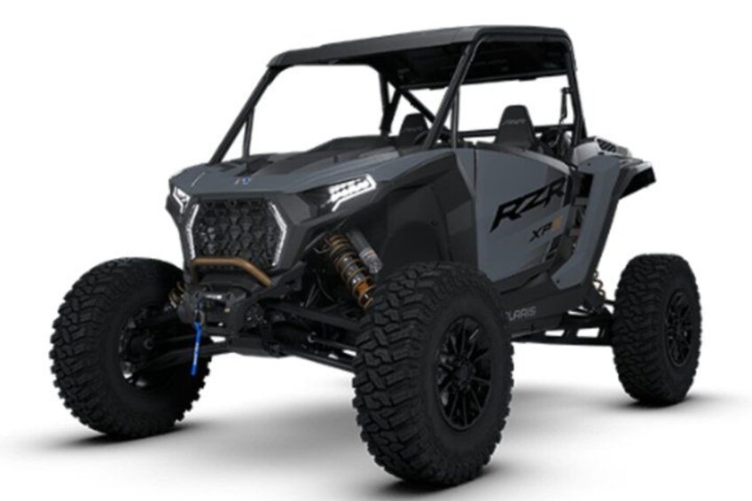 A black off-road vehicle with large tires and a rugged design. 3