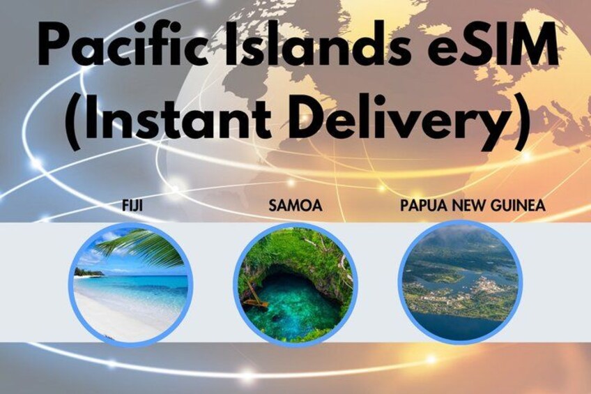 A globe with Pacific Islands highlighted: Fiji, Samoa, and Papua New Guinea. 1