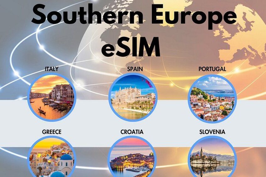 A map of Southern Europe with eSIM technology highlighted. 1