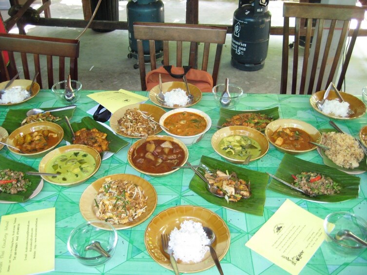 Aerial view of food dishes on a table