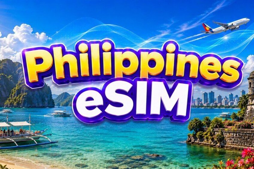 A tropical beach scene with clear blue waters, boats, and a city skyline in the background. 1