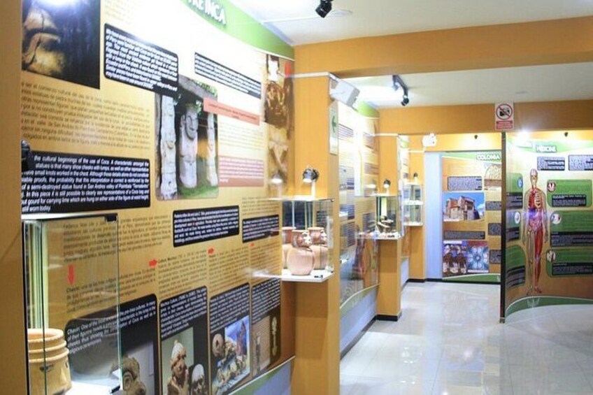 An indoor museum with informational displays and exhibits. 2