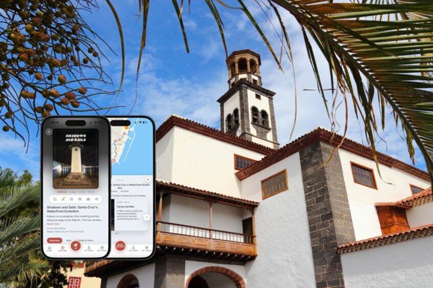 A smartphone displaying a map and information about a building with a bell tower. 1