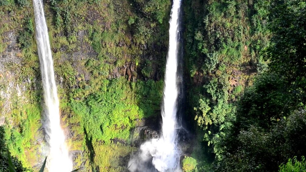 Aerial closeup of Tad Fane Waterfalls in Paksong, Laos