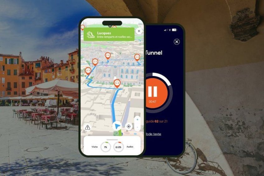 A smartphone displaying a map with a location marked as 'Tunnel' and a timer set to 00:47. 1
