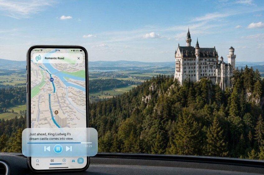 A smartphone displaying a map with a message about a castle. 1