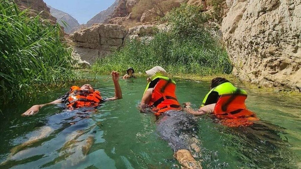 Personas nadando en un río rodeado de acantilados rocosos y vegetación. 5