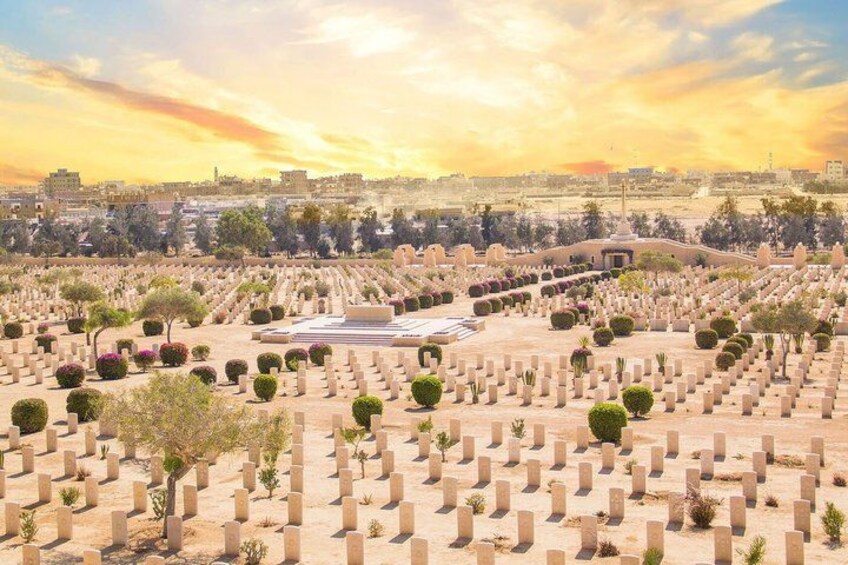 A cemetery with rows of headstones and trees. 5