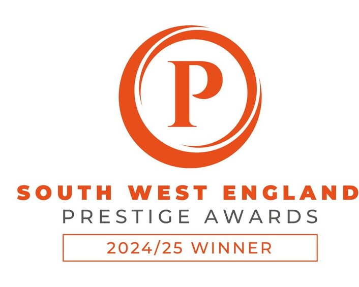 A logo with a capital 'P' inside an orange circle, and text stating 'SOUTH WEST ENGLAND PRESTIGE AWARDS 2024/25 WINNER'. 4