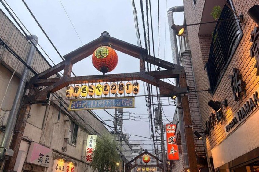 A street with traditional Japanese signage, a red lantern, and a signboard with Japanese characters. 4