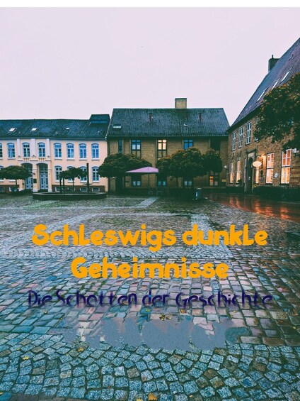 A cobblestone square with historic buildings and a wet ground reflecting the sky. 1