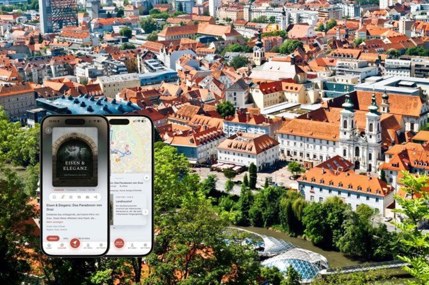 A smartphone displaying a map and a building with a red roof. 1