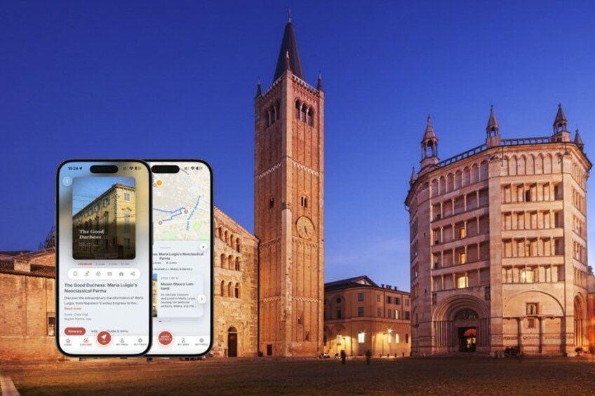 A historic building with a clock tower and another structure with a dome. 1