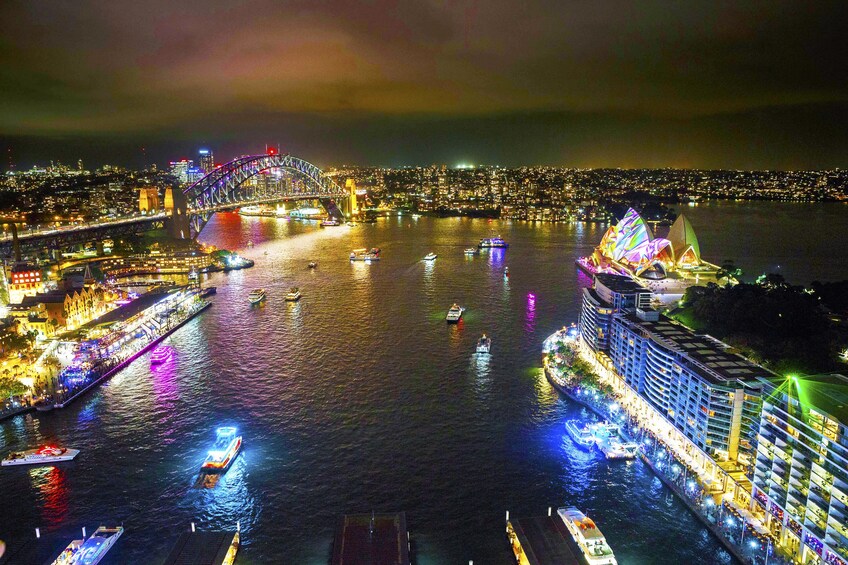 Sydney Harbour lit up at night 1